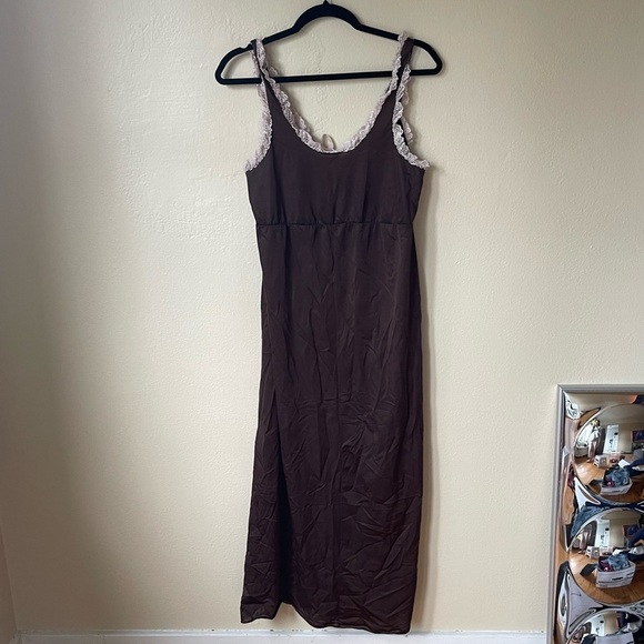 Vintage Brown Ruffle Milkmaid Lingerie Slip Dress - Picture 12 of 13